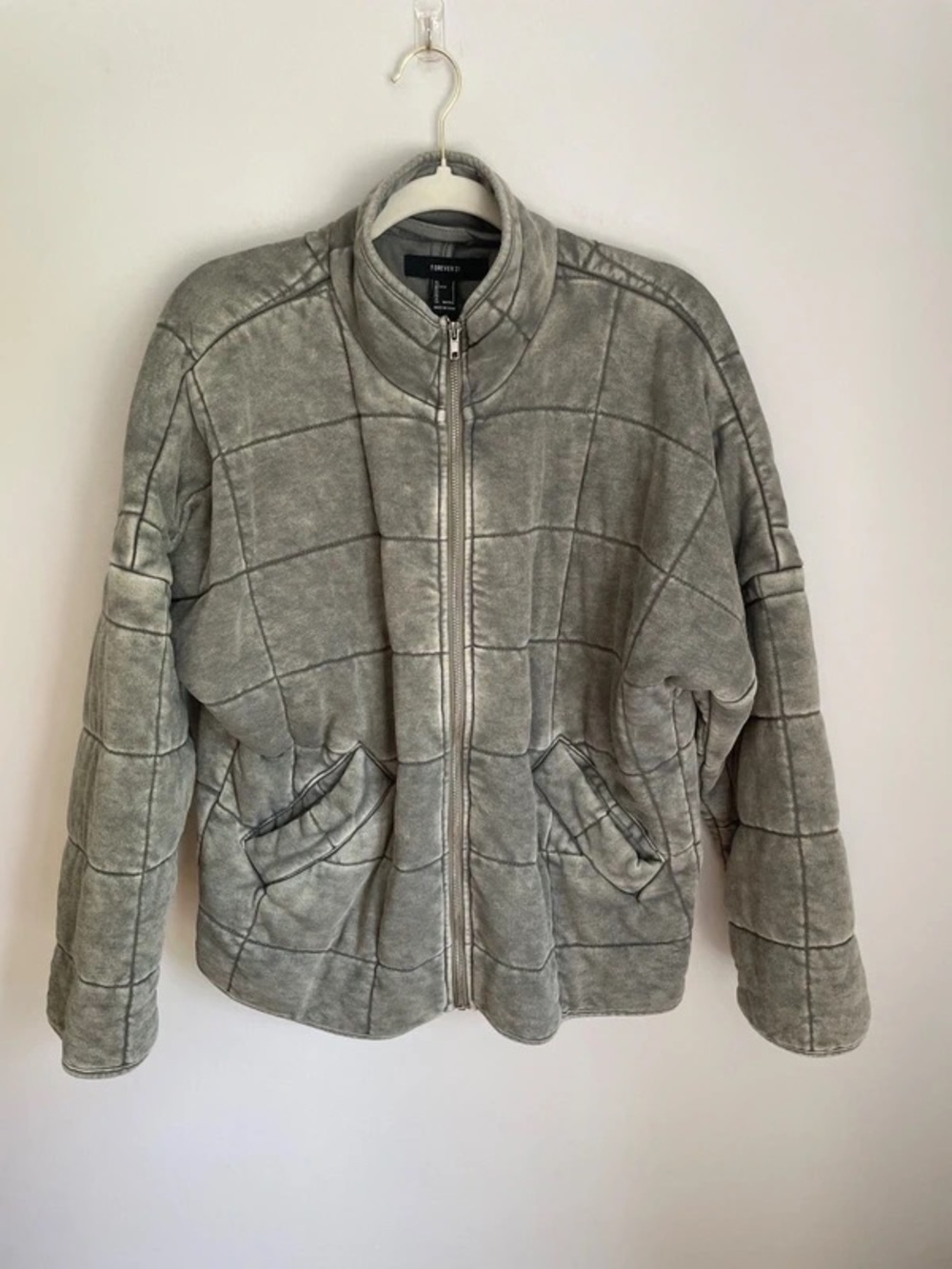 Forever 21 Quilted Jacket Zip Up Dolman in Sage Green Women’s Small